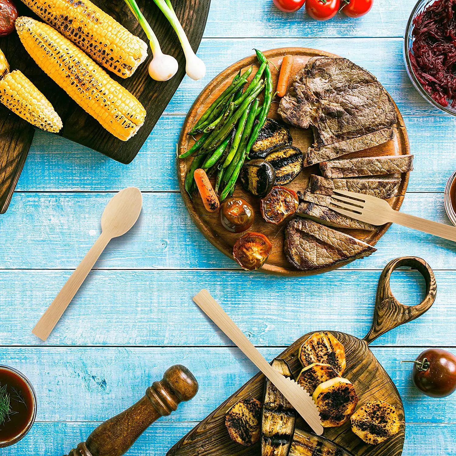 Wholesale disposable tableware biodegradable and environmentally friendly natural bamboo cutlery sets