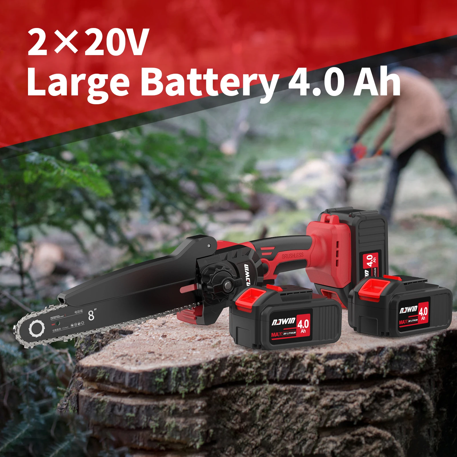 NANWEI 8 Inch Single Hand Saw Double Electric Double Chain Cordless Electric Chainsaw Motor