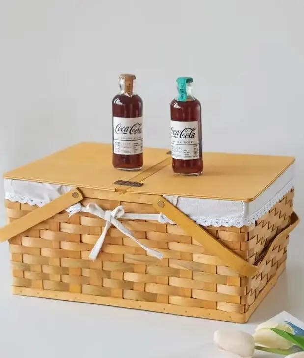 Picnic basket Rattan woven portable outdoor bamboo woven wicker woven shopping storage basket