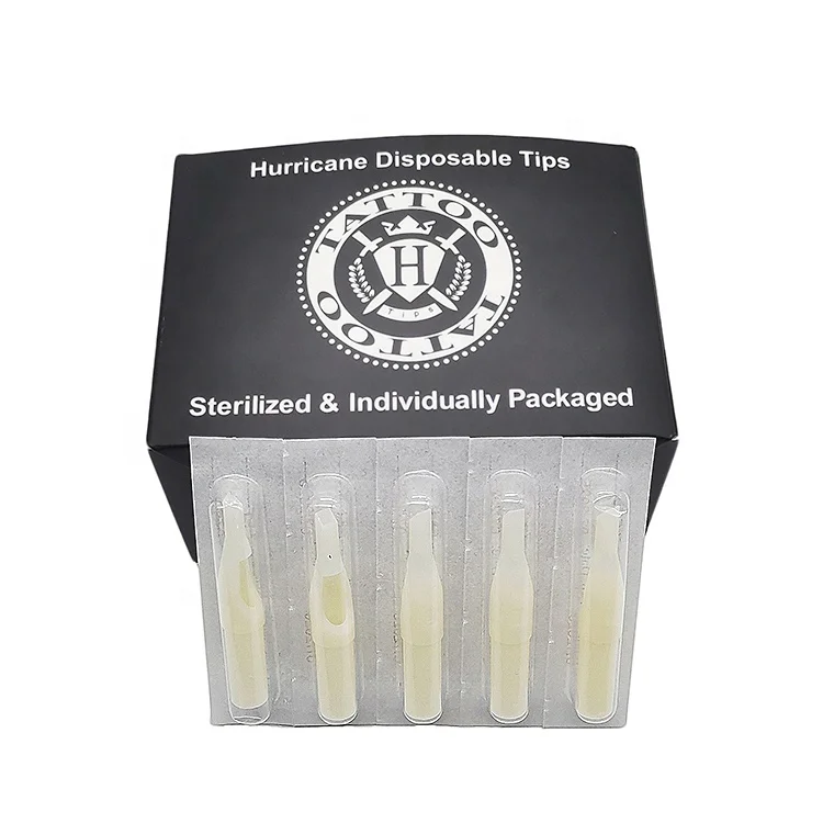 
Hurricane White Plastic tattoo needle Tip With Grip Stop 50MM Sterilized Disposable Tattoo Tips 