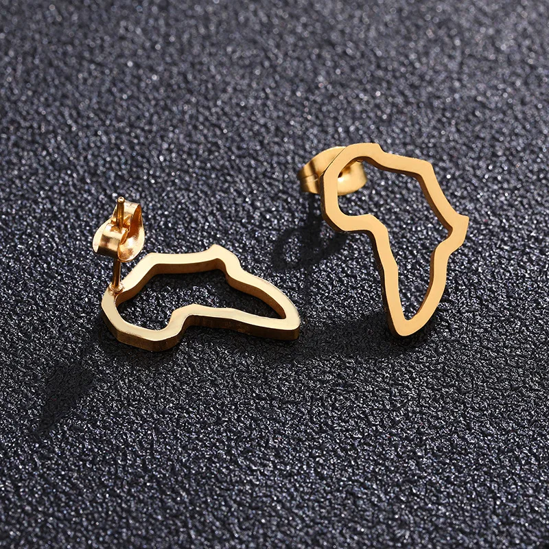 Fashion Stainless Steel Hollow African Map Pendant Necklace Earrings For Dubai Gold Jewelry Set For Women