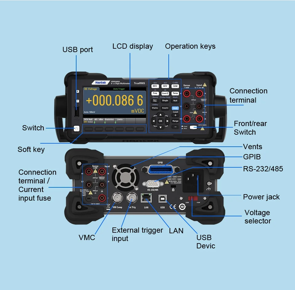 Цифровой мультиметр Hantek Hdm3065b Измеритель постоянного и переменного тока напряжения