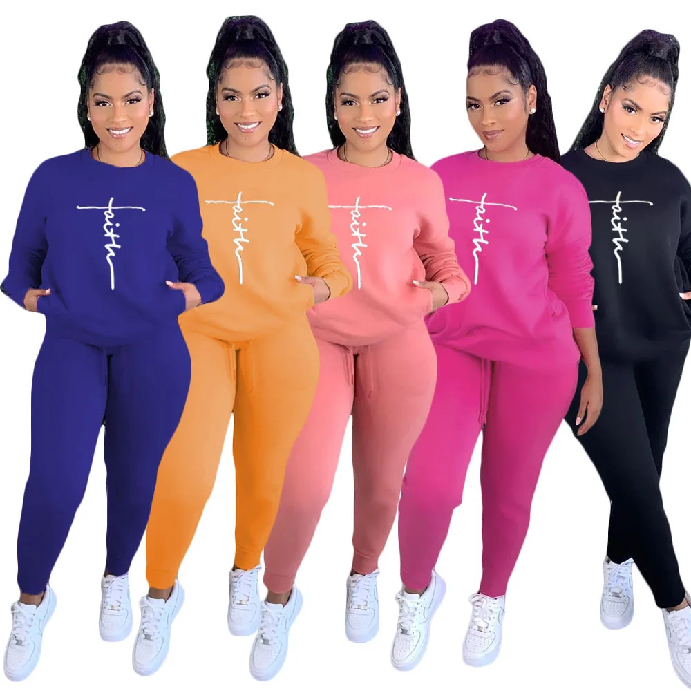 Wholesale Fall Winter 2 Piece Set Outfits Letter Printing Women Clothes Faith Clothing