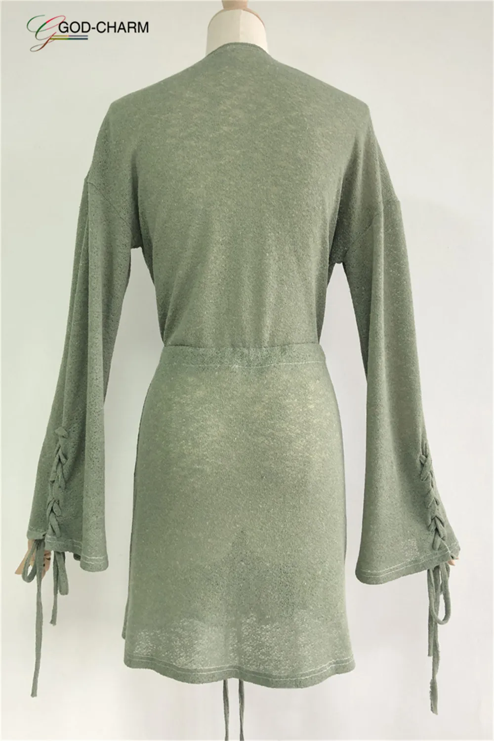 GC-1031  Wholesale sexy Winter New arrivals Ladies Knitted Good quality in-stock V-Neck  Loose Bandage Long Sleeve Women Dresses