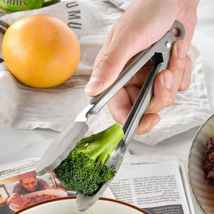 Customized Silicone Food Tong Cooking Kitchen Salad Serving Tongs Non-Stick Stainless Steel Kitchen Tong With Hook