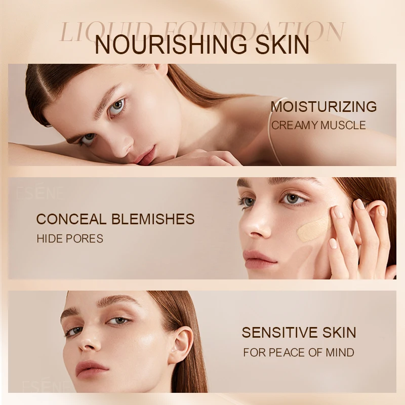 Esene F-LF69 wholesale luxury vegan silky high pigment liquid cream foundation bottle  base de maquillaje face makeup sets