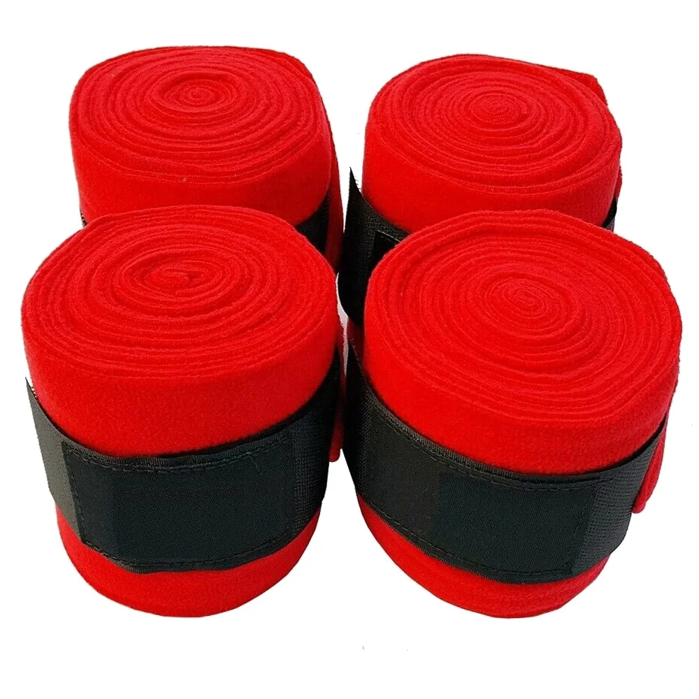 POLO WRAPS FLEECE STABLE BANDAGES HORSE EQUESTRIAN LEG WRAPS SET OF 4 RED