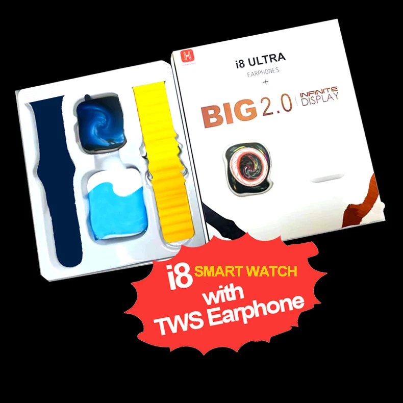 Custom Logo 2023 Three buttons Dual Straps 2.0 Inch 2023 i8 Ultra 2in1 Smartwatch with Earbud Adult Smart Watch for Women Men