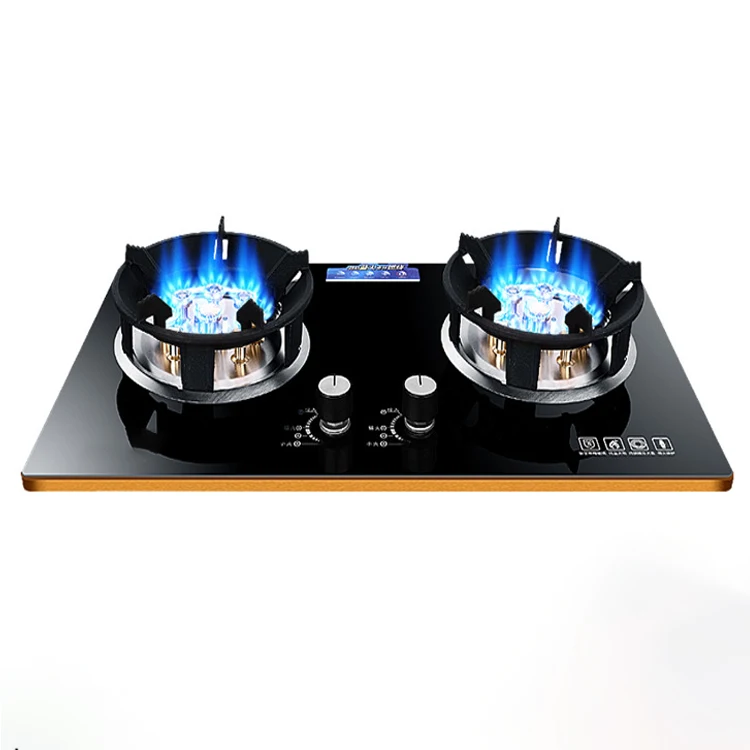 Latest Top Quality Tempered Glass Surface Dual Head Brass Burner Gas Cooktops for Household Cooking