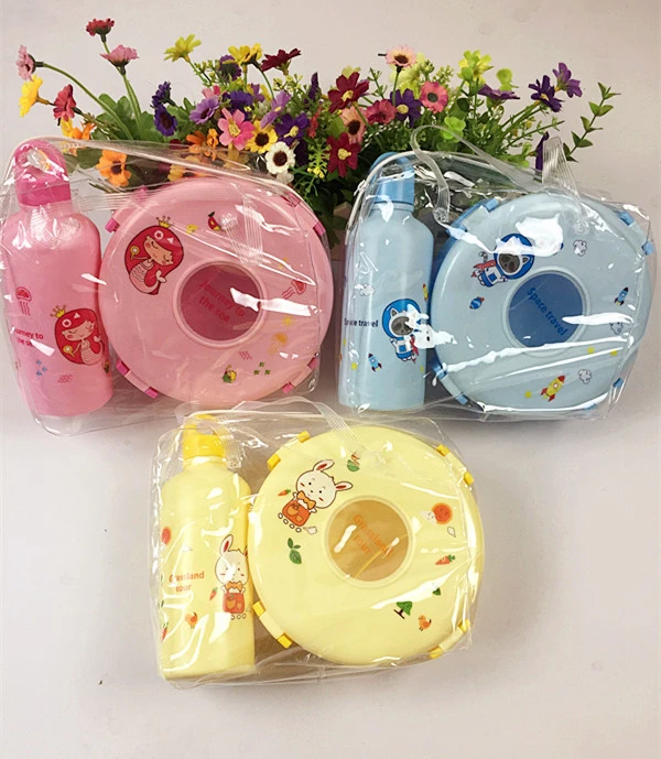 Factory Cheap Kid children Cartoon Lunch Box Set Cute Bottle Plastic food container Microwavable heating Bento Box Water Bottle