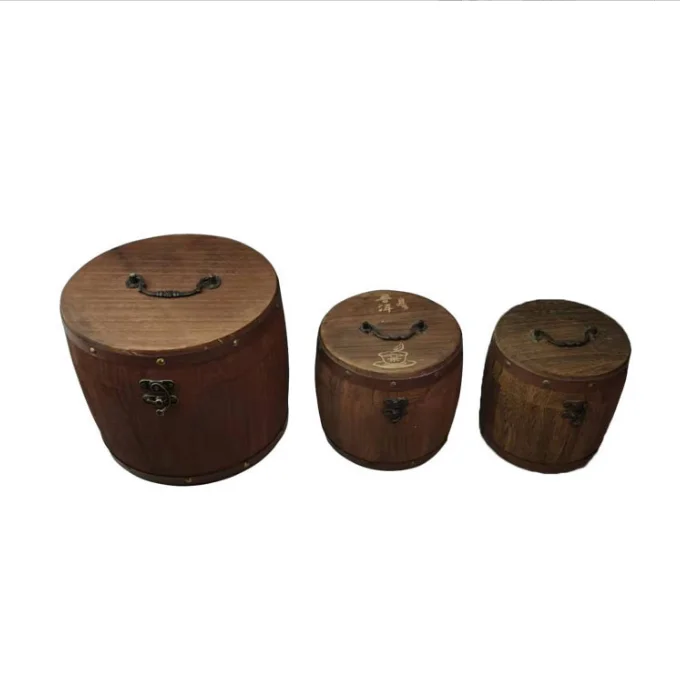 Cheap Mini Cookie Packing Barrel Case Small Paulownia Wood Pine Wooden Coffee Bean Gift Cask