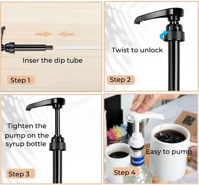 28mm Black Plastic PP Pump Syrup Dispenser for Coffee and Milk Compatible with 25.4 Oz 750ml Bottle