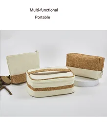 Manufacturer Oem Eco Friendly Cork Cosmetic Bag Cotton Canvas Makeup Pouch Bag Custom Promotional Gift Cork Zipper Bag