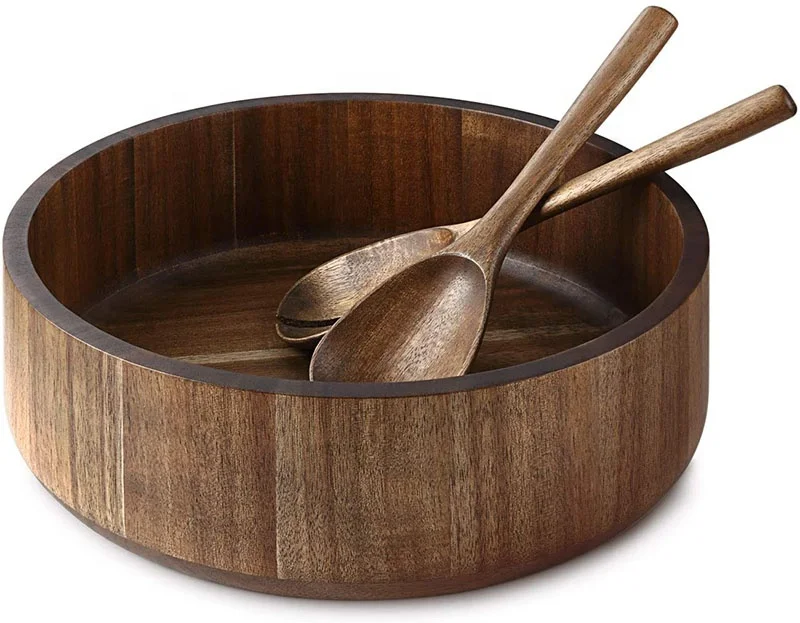 Салаты из натурального дерева акации с чашей для супа в комплекте ложкой Современная Деревянная миска и набор столовых приборов ручной