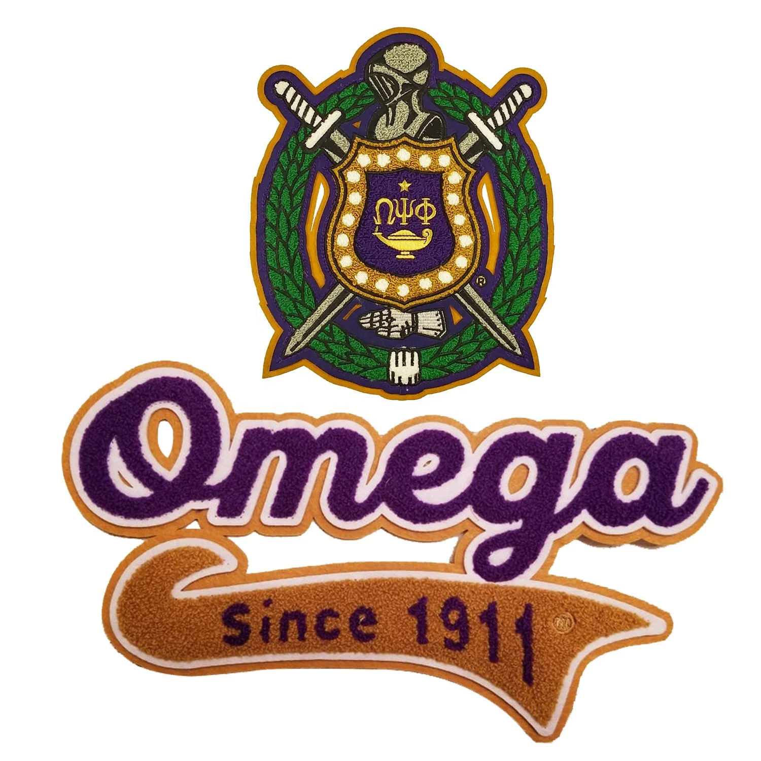 Изготовленные на заказ железные нашивки с греческими буквами синели Omega Psi Phi патчи для братства и женского общества одежды