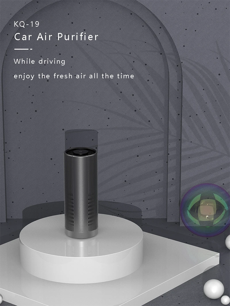 KATALD Hot Selling Portable Black Aluminum Alloy Car Air Purifier with TVOC Air Quality Sensor