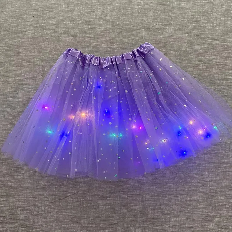 LED Lights Glowing 3-Layer Sequin Children Ballet Tutu Princess Skirt Party Mesh Puffy Short Dress 3-8 Year Baby Girl Dance Wear