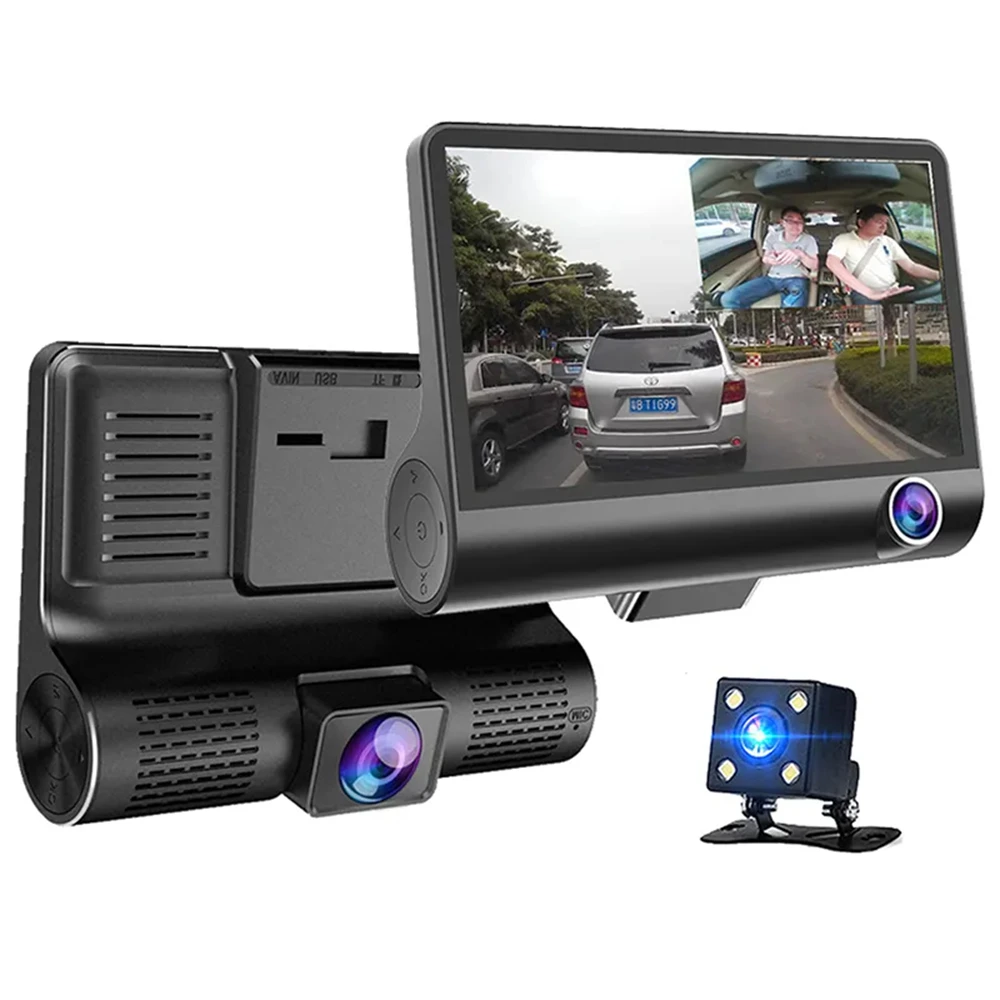 Best High Quality 4 inch 3 Lens Car DVR Triple Lens Car Camera HD 1080P Dash Cam 170 Degree Wide Angle Car Black Box