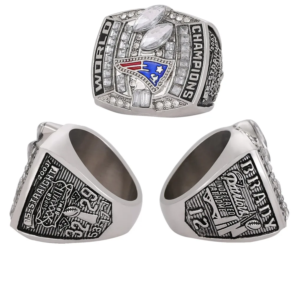 Индивидуальное кольцо NFL 2003 New England Patriots Championship мужское из сплава с бриллиантами оптовая продажа деревянный ящик на заказ