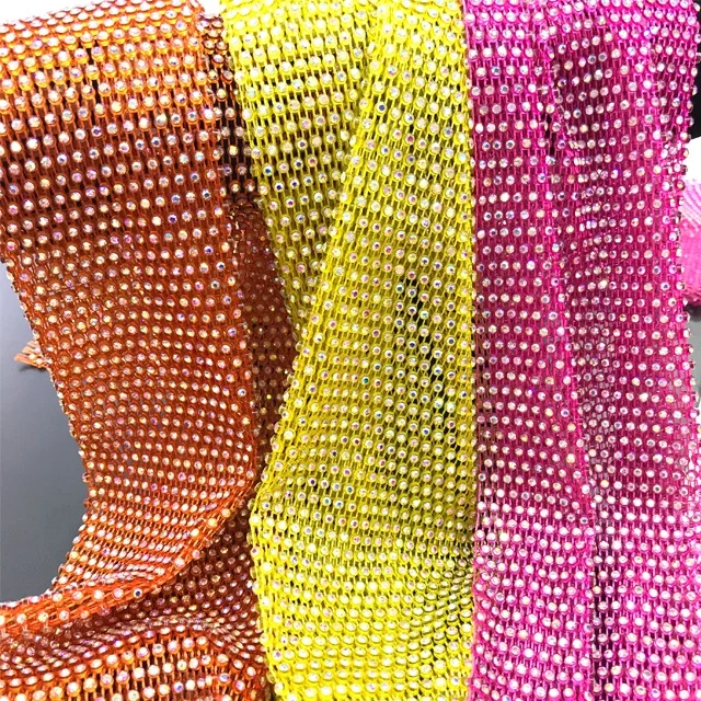 S120 Popular Shiny Elastic Stretch Crystal Rhinestone Fabric Net Mesh For Clothing Materials