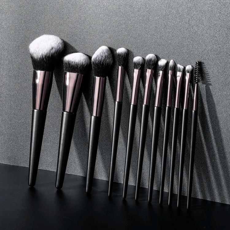 Wholesale Private Label Face Eye Cosmetics 4/11/14pcs Black Makeup Brushes Set
