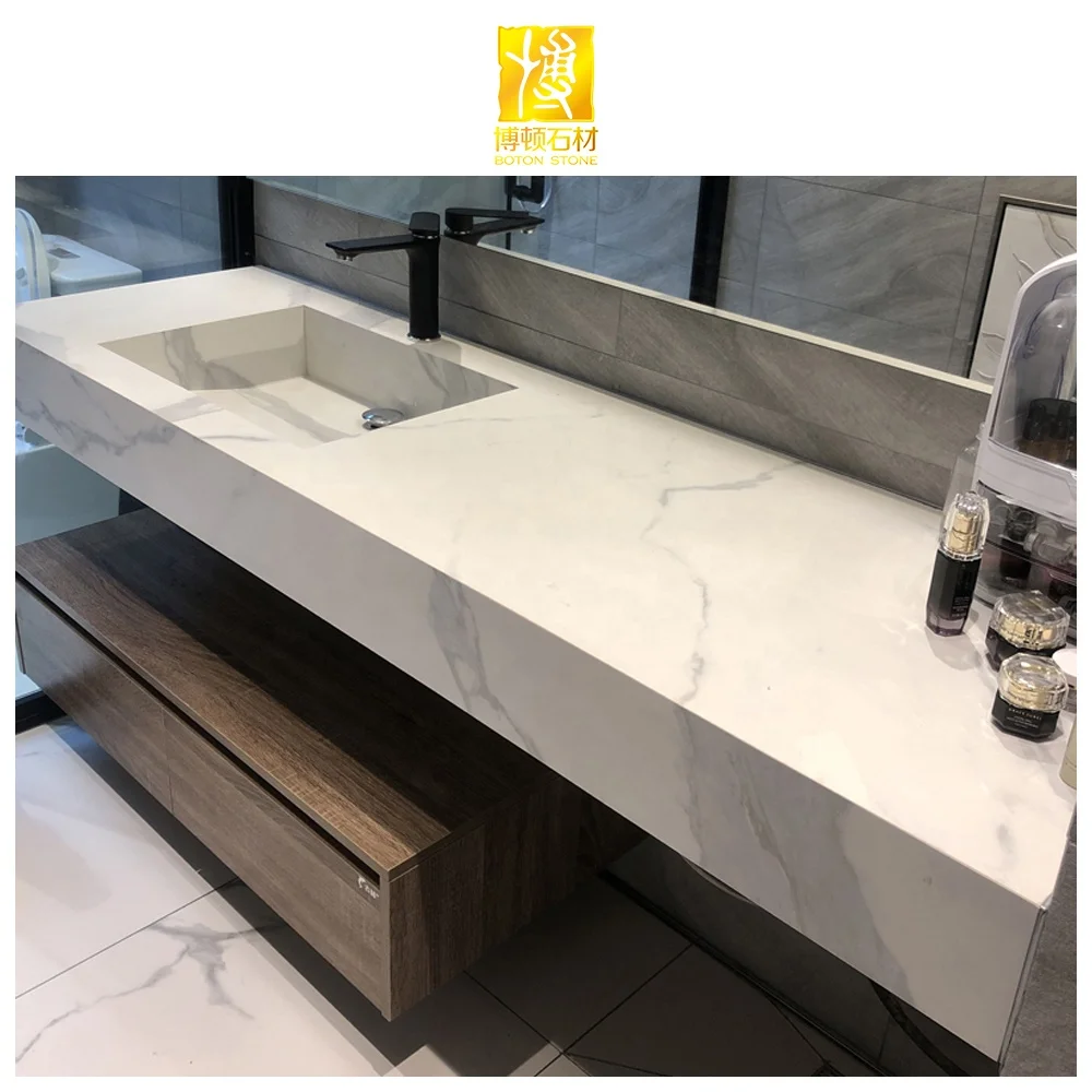 BOTON STONE Artificial Stone Quartz Calacatta Wash Basin Solid Surface Wall-Hung Sinks Bathroom Cabinet Vanity Sink