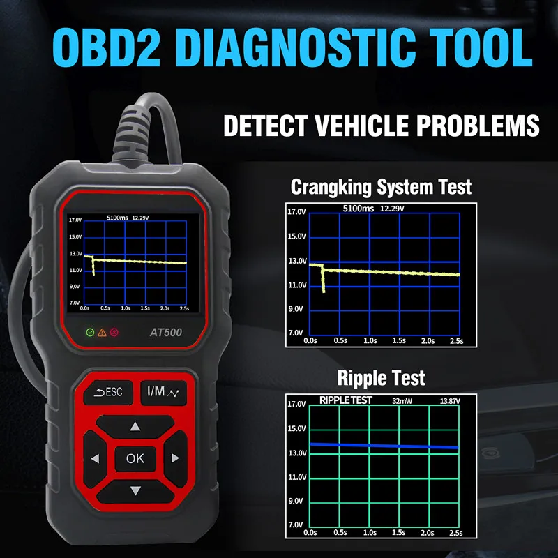 2025 Заводской Оригинальный AT5OO OBD II сканер OBD2 протокол 6V-12V-24V Запуск свинцово-кислотной батареи 11 видов языка
