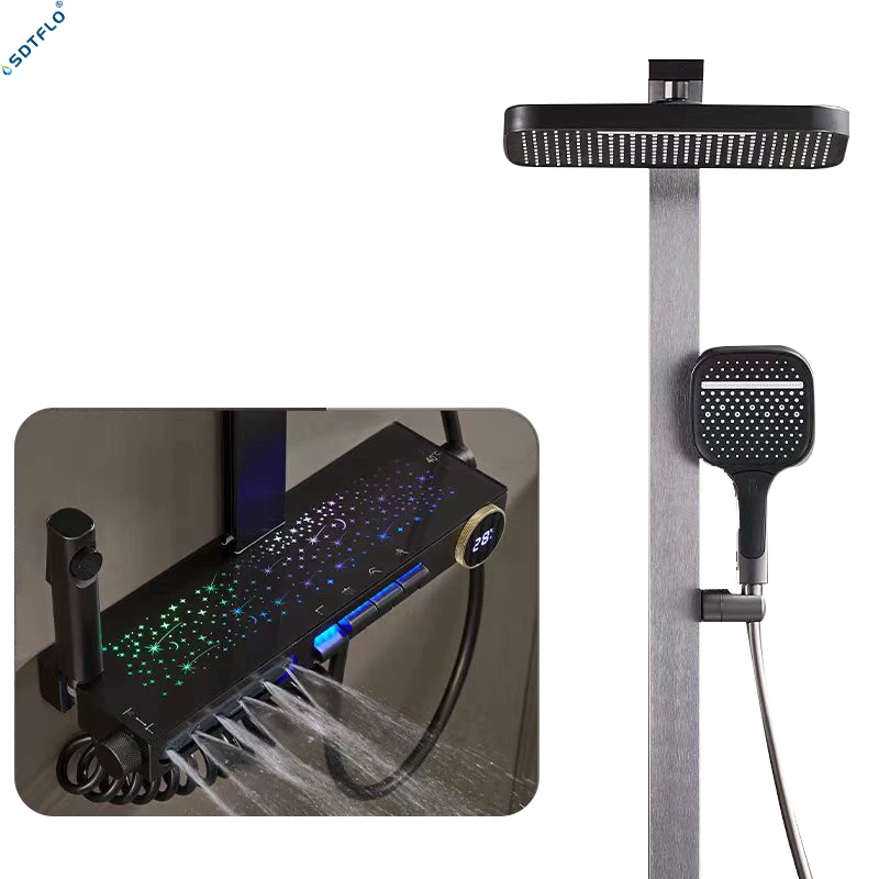 Full star copper  household storage table constant temperature digital display rain shower set