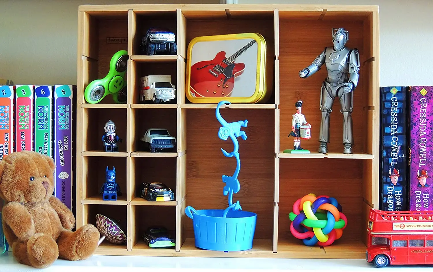 Wooden Spice Rack Shadow Box Adjustable Bamboo Drawer Dividers Organizer for Wall Mount Counter Top Cabinet