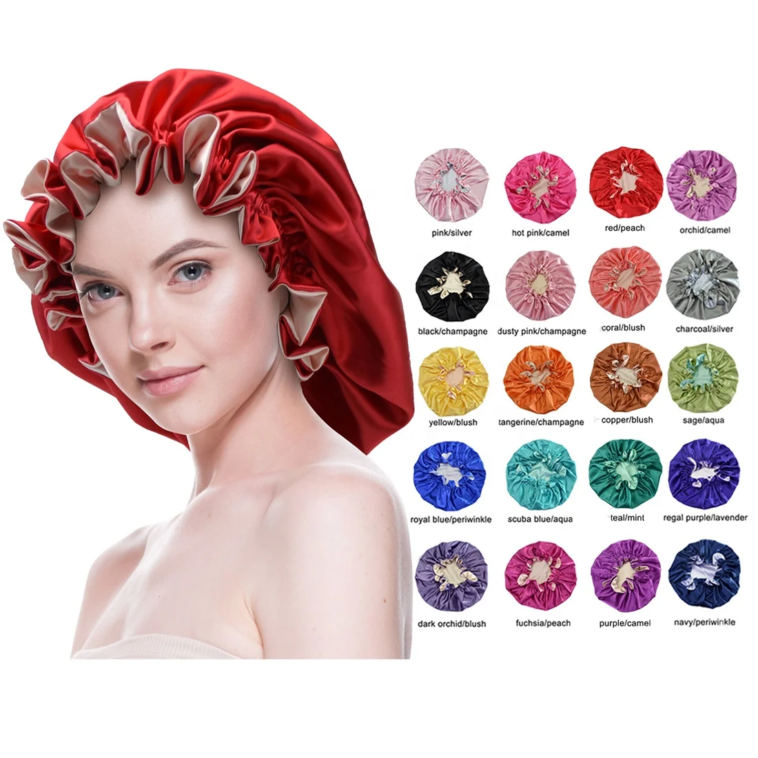 Luxury Silk Bonnet 37CM Large Double Layer Reversible Shower Cap For SPA Salon Sleeping Hair Bonnets Cover
