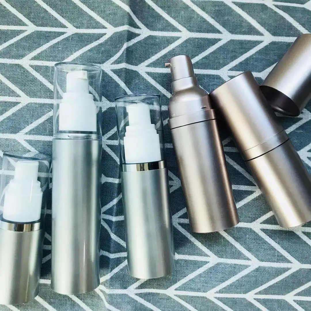 120Ml 100Ml 80Ml Luxury Silver Gold Aluminum Cosmetic Spray Airless Dispenser Pump Frosted Plastic Bottle Wholesales