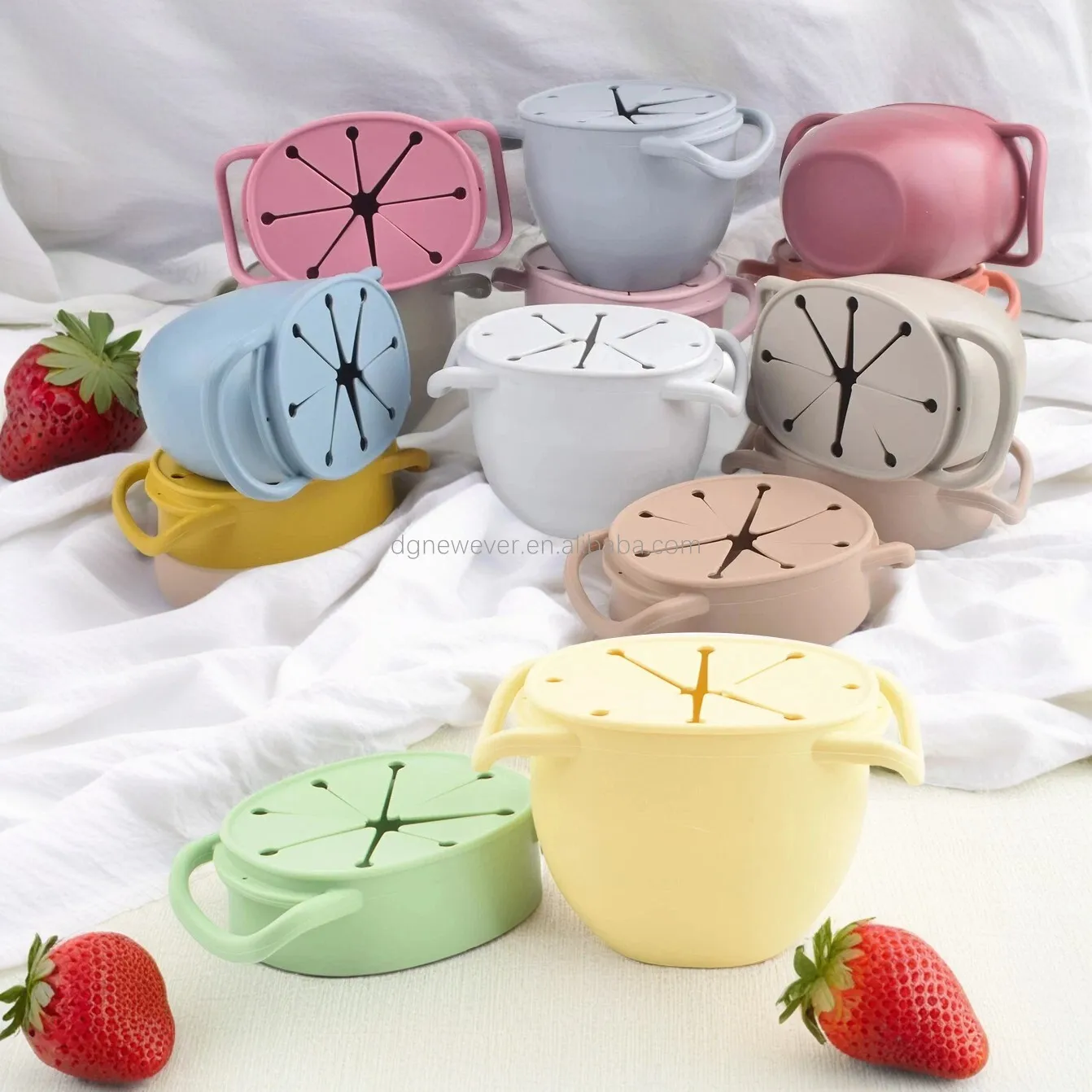 Es-pro Eco-friendly Silicone Toddler Learning Training foldable Cups BPA-Free Food Grade Kids Snack Cup Lid Baby Feeding Set
