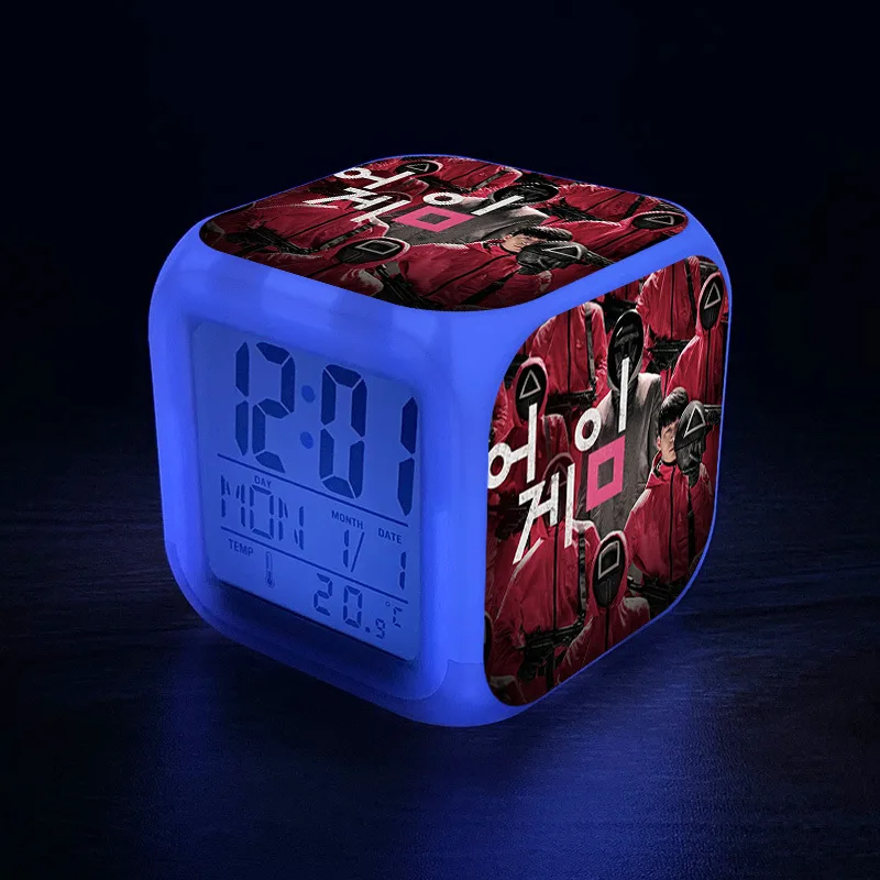 Yzora korean TV squid game colorful magic led square cube night light table digital alarm clock creative