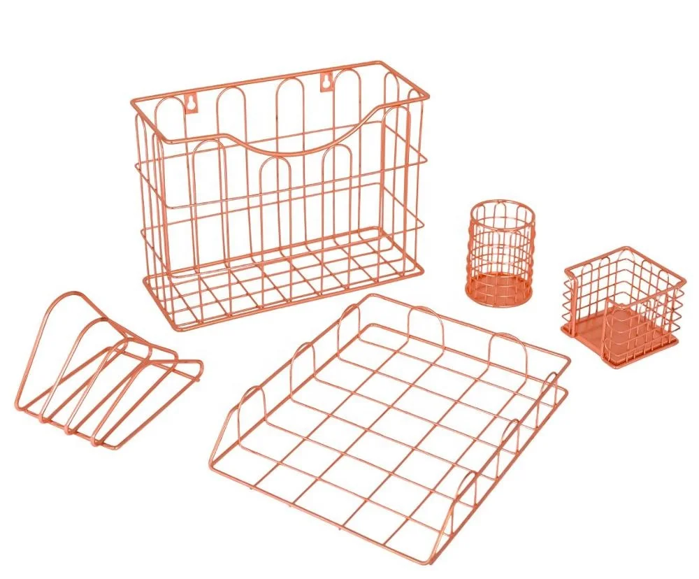 wholesaler&manufacturer 550-97GS 2019 new product desk 5 pcs gold mesh office organizer set