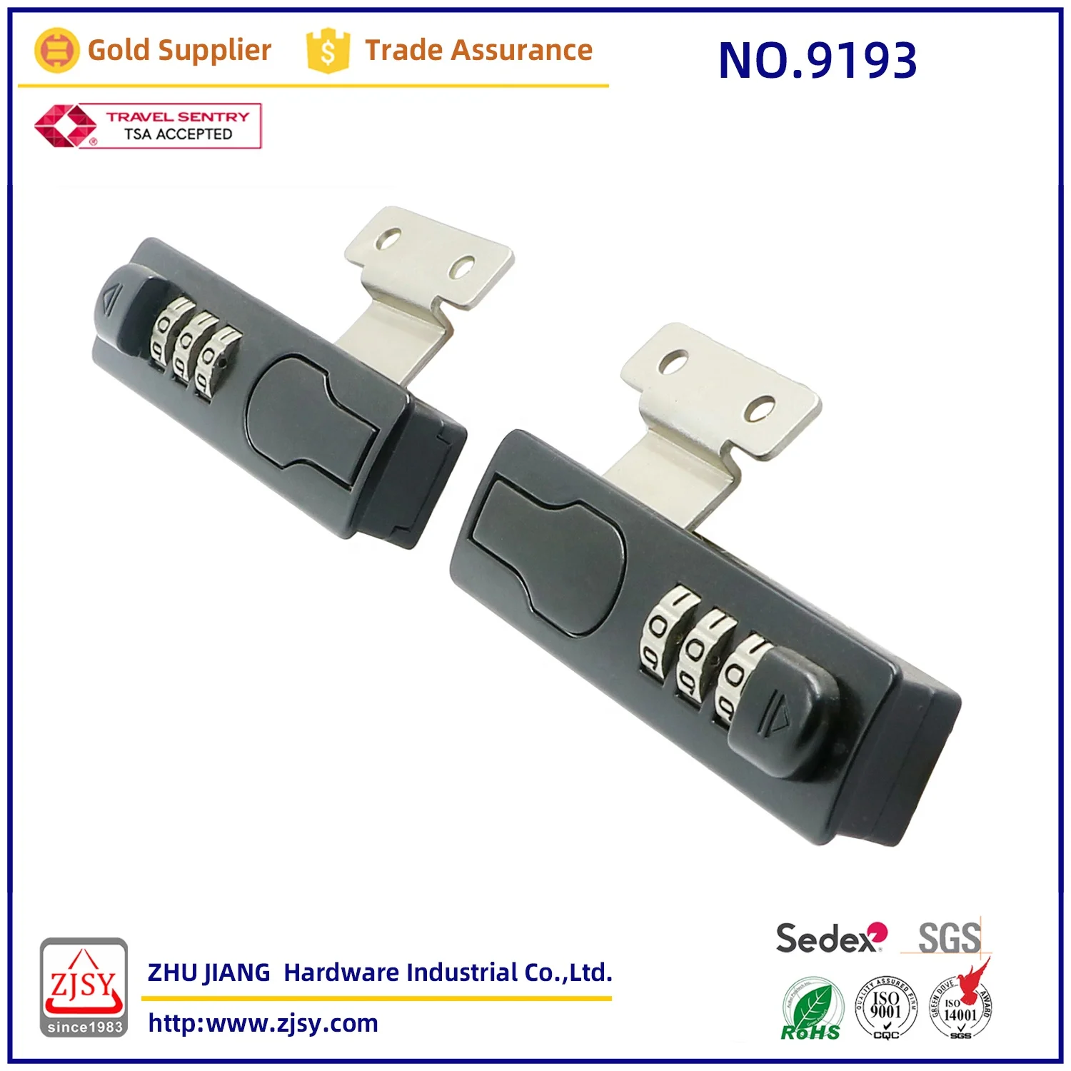 9193 High quality 3-digit trunk lock plastic shell zinc alloy solid bag anti-theft lock security travel Draw bar box lock