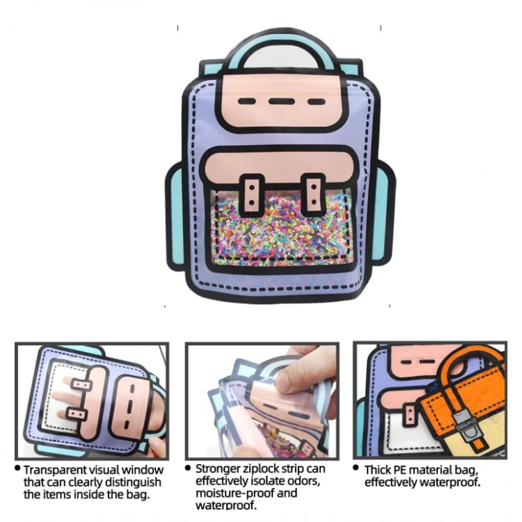 Cartoon Backpack Gift Birthday Goodie Bag with Handle  Plastic Ziplock Seal Bags Smell Proof Resealable Packaging Storage Bags