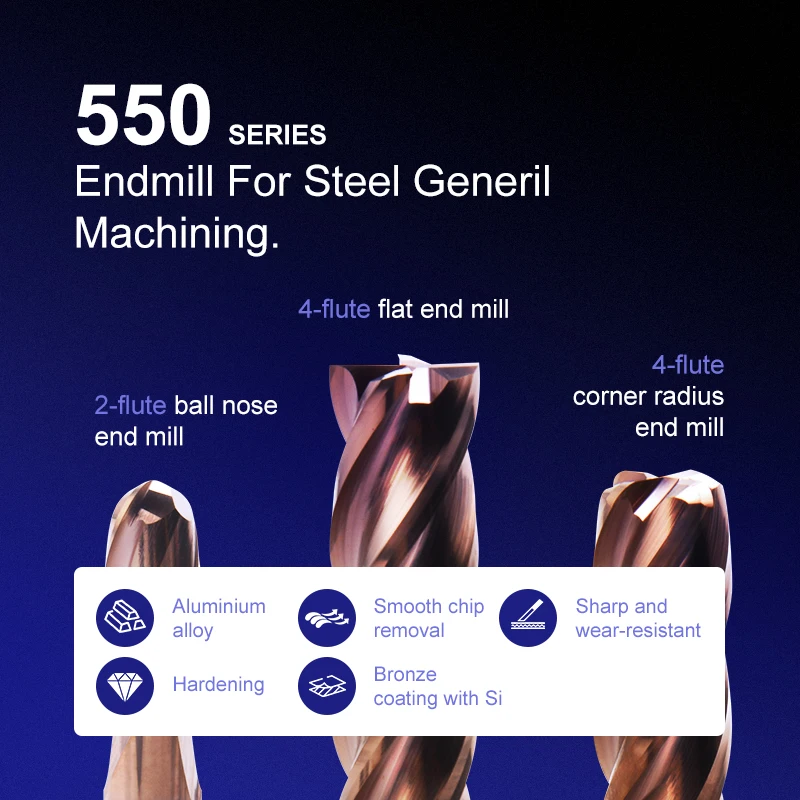 TG Produce Process High Quality Manufacturer 4 Flutes Flat Head Coating (550 series) HSS End Mill