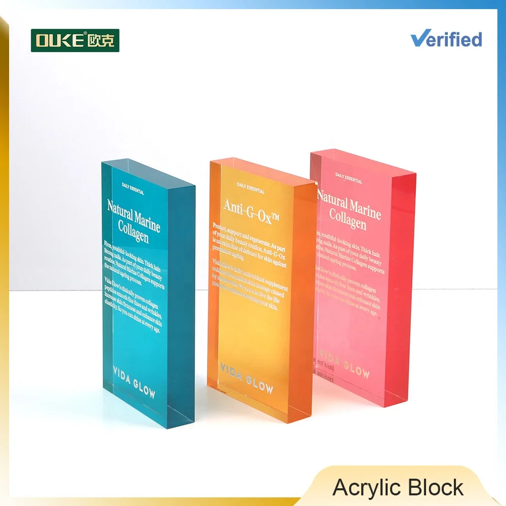 Custom 20mm Clear Acrylic  Block  Display Acrylic Logo Block