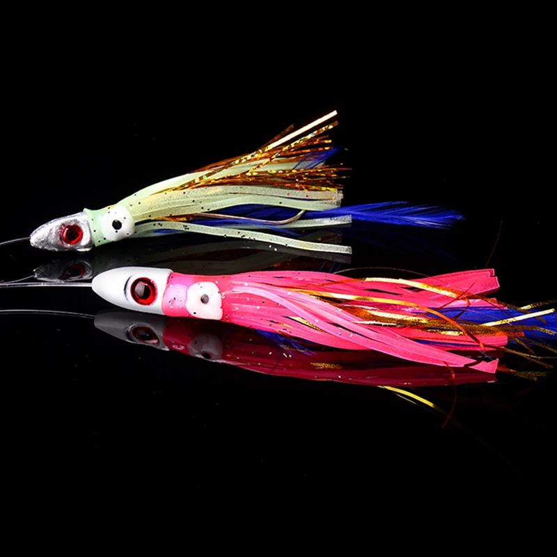 WEIHE S#/M#/L# Octopus Fishing Bait Soft Fishing Lures Lead Head Octopus Baits With Skirt Feather Silk