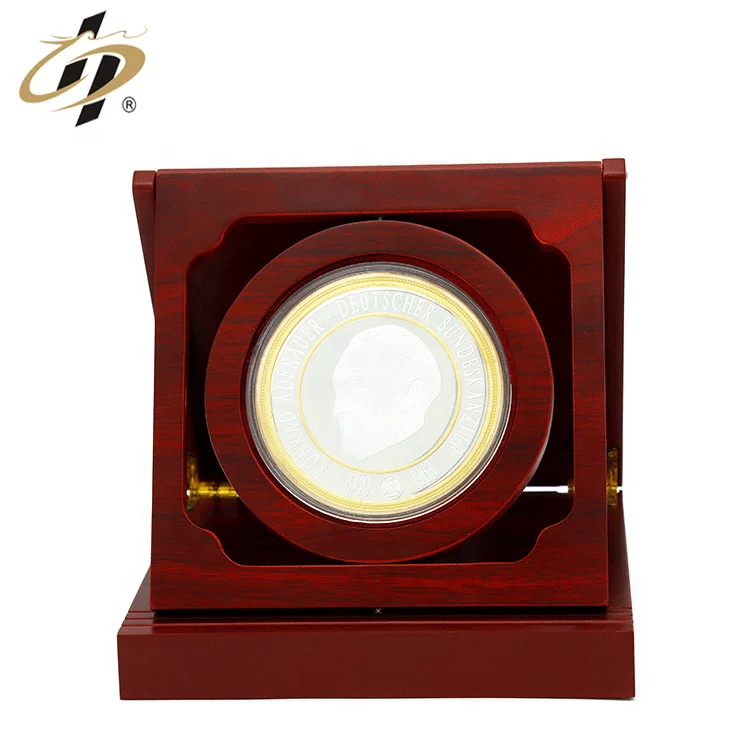 Shuanghua Factory Made Gold Silver Metal Souvenir Coin Custom Engraved Commemorative Coins With Wooden Box