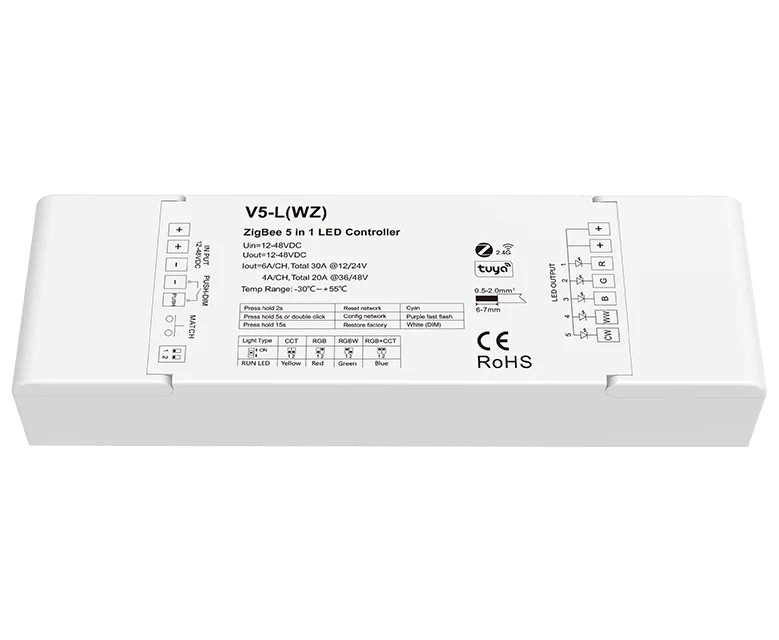 V5-L(WL) Zigbee RF2.4g 5 в 1 светодиодный контроллер Tuya беспроводной пульт дистанционного управления LED Driver