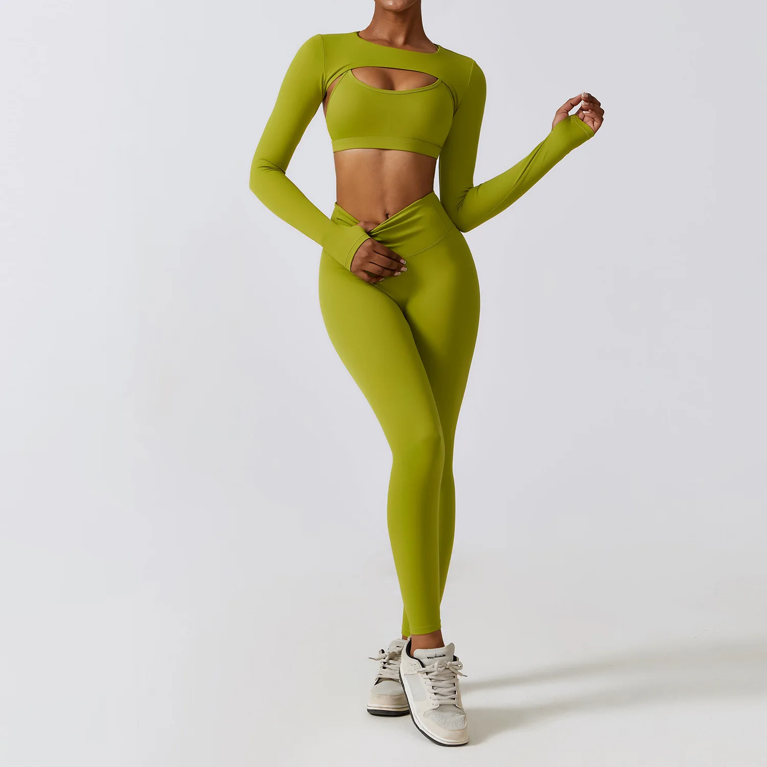New Tight Yoga Clothing Nude Feeling Quick Drying Gym Exercise Suit For Women Slim Fitness Clothing Three Piece Set