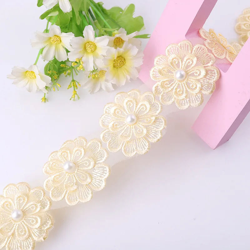 Manufacturers new popular wedding dress footwear clothing accessories lace handmade organza net nail bead edge