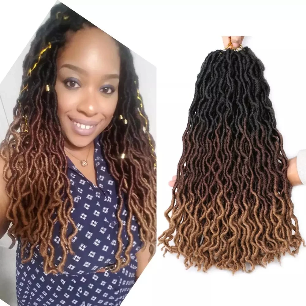 Wholesale HOT selling 18inch goddess ombre synthetic crochet soft for black women boho wave wavy dread faux gypsy locs