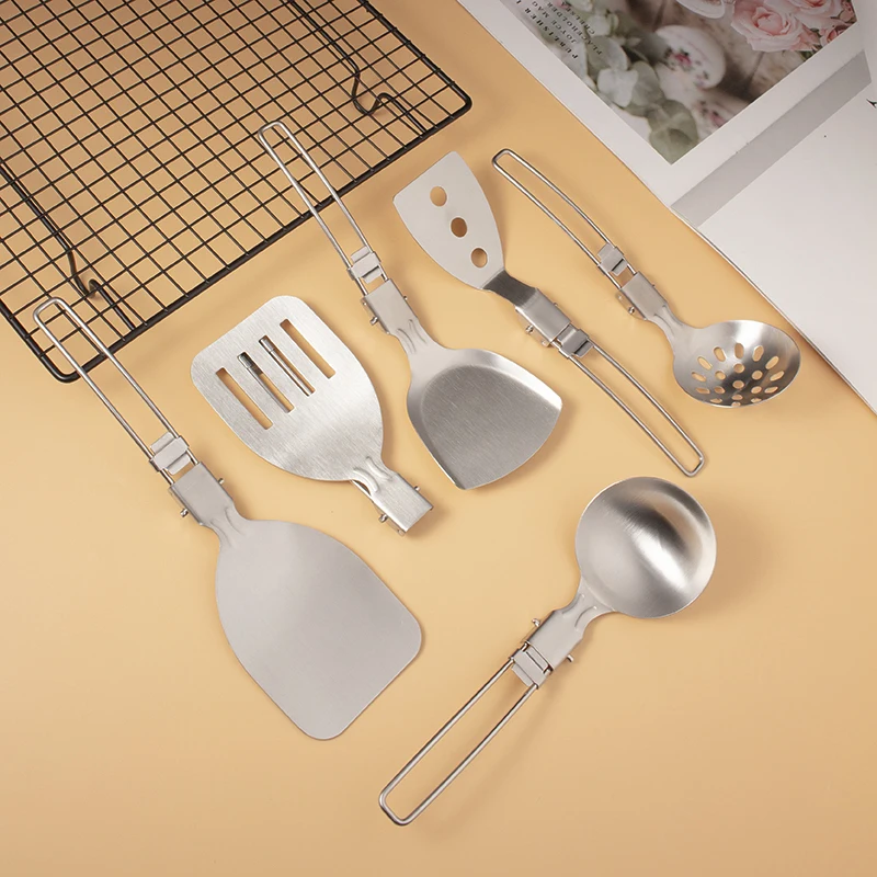 Outdoor Camping Portable Kitchen Utensils Set 304 Stainless Steel Multi-function Folding Cooking Tool