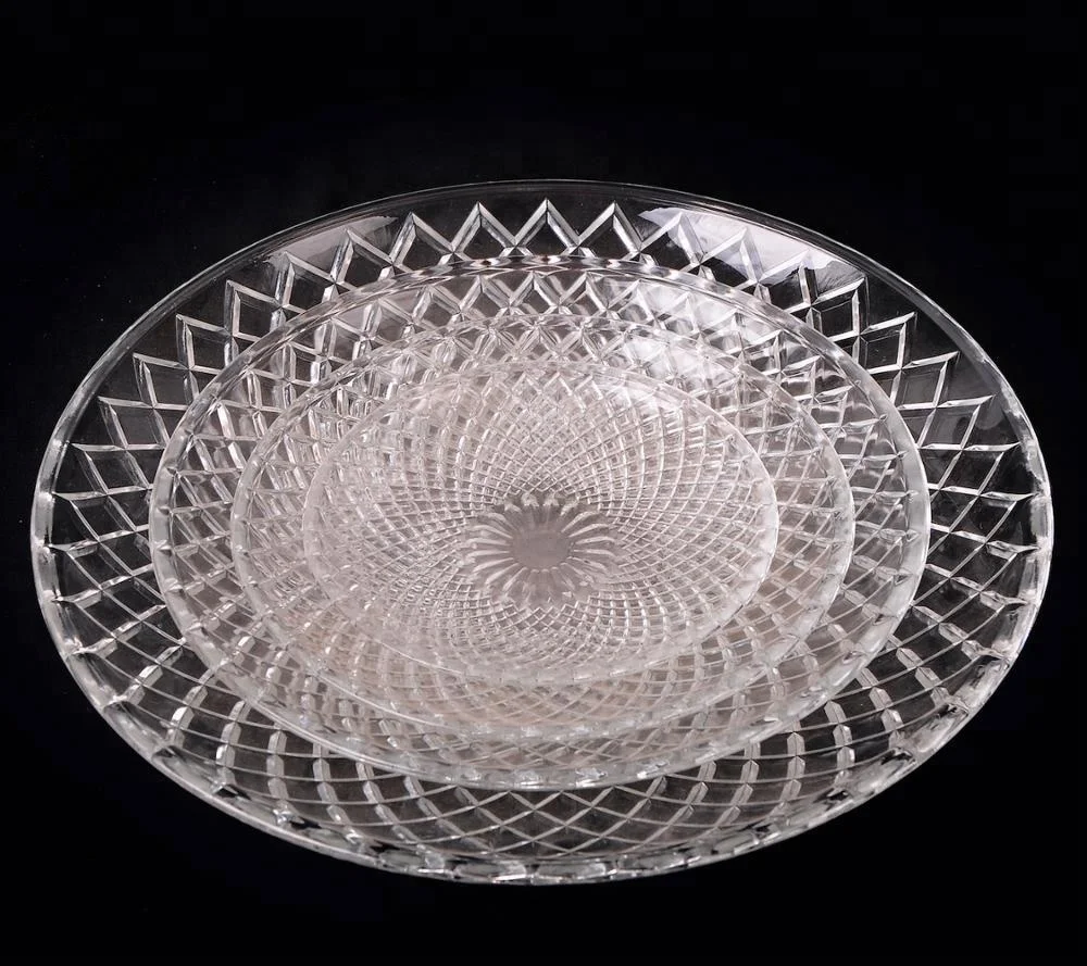 Good Quality Glass Dinner Plate Glassware Food Container Plate Sets With Painting