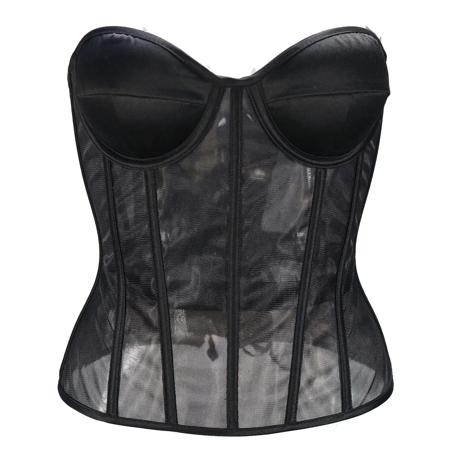 Women Sexy Bustier Corset Vintage Double Mesh Waist Cincher Body Shaper Top