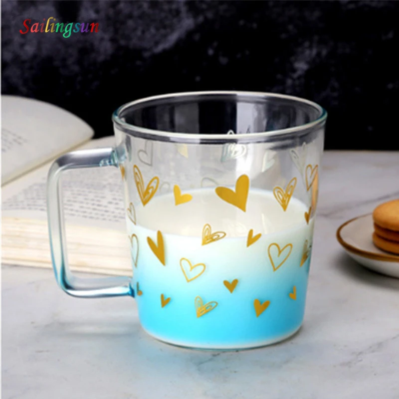 golden decal brief simple style thermo colored borosilicate glass tea coffee mug
