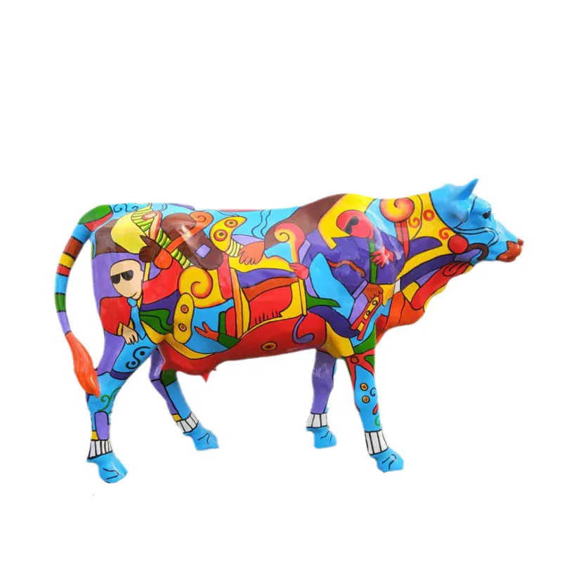 Wholesale Custom FRP Cow Sculpture Commercial Street Landscape Decoration Park Decorative Sketch Painted Cow Sculpture