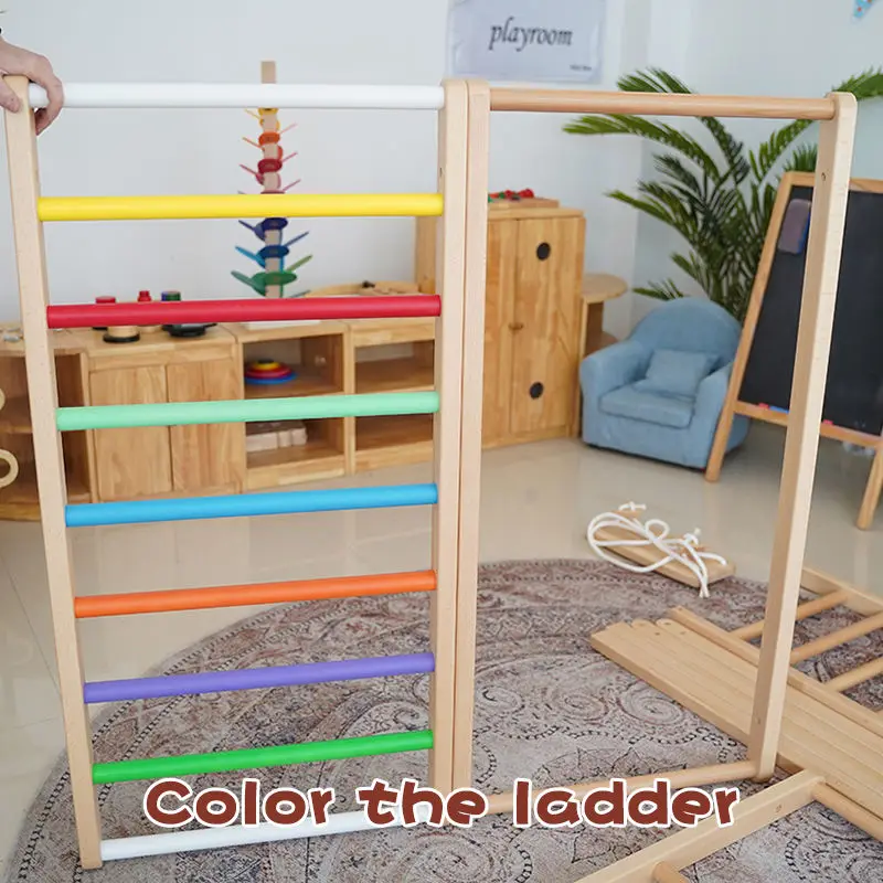 Montessori Children Indoor Wooden Climbing Frame and Swing Climbing Triangle With Slide